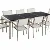 Beliani 8-istuttava Ulkoruokailuryhmä 3-osainen Graniittitaso Tekstiilituolit Musta/valkoinen GROSSETO -Ulkokalusteet myymälä undef src sa picid 378491 type whitesh image