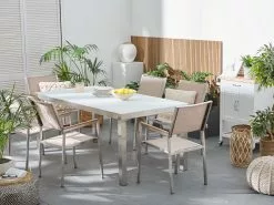 Beliani Puutarhapöytä Lasitasolla Valkoinen 180 X 90 Cm GROSSETO -Ulkokalusteet myymälä undef src sa picid 674102 type color image