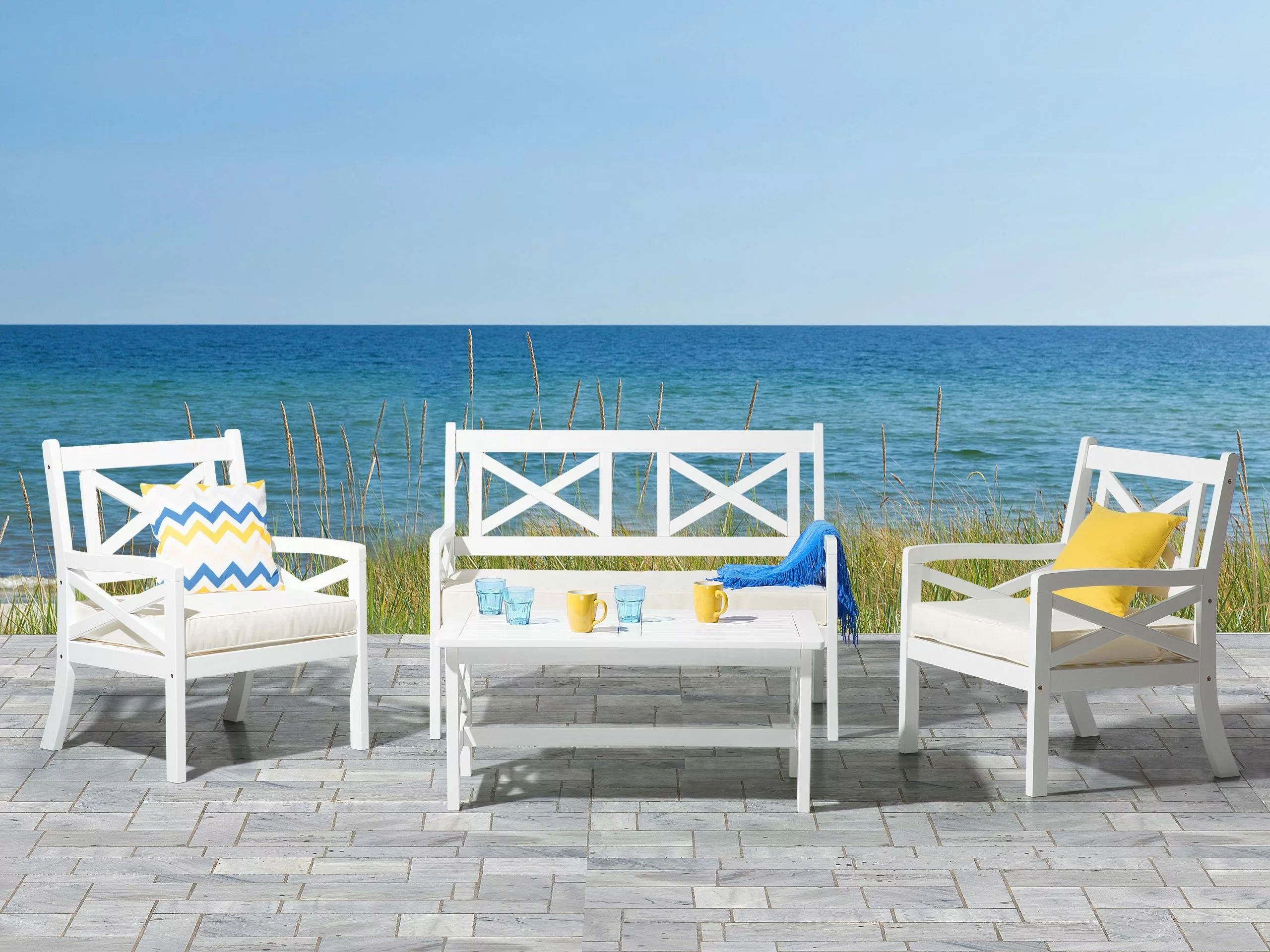 Beliani Puutarhapöytä Akasiapuu Valkoinen 100 Cm BALTIC - Image 2