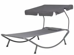 Beliani Harmaa Aurinkotuoli Katoksella TERNO