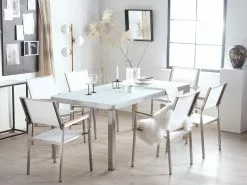 Beliani 6-istuttava Ulkoruokailuryhmä Lasitaso Tekstiilituolit Valkoinen GROSSETO -Ulkokalusteet myymälä undef src sa picid 763975 type whitesh image