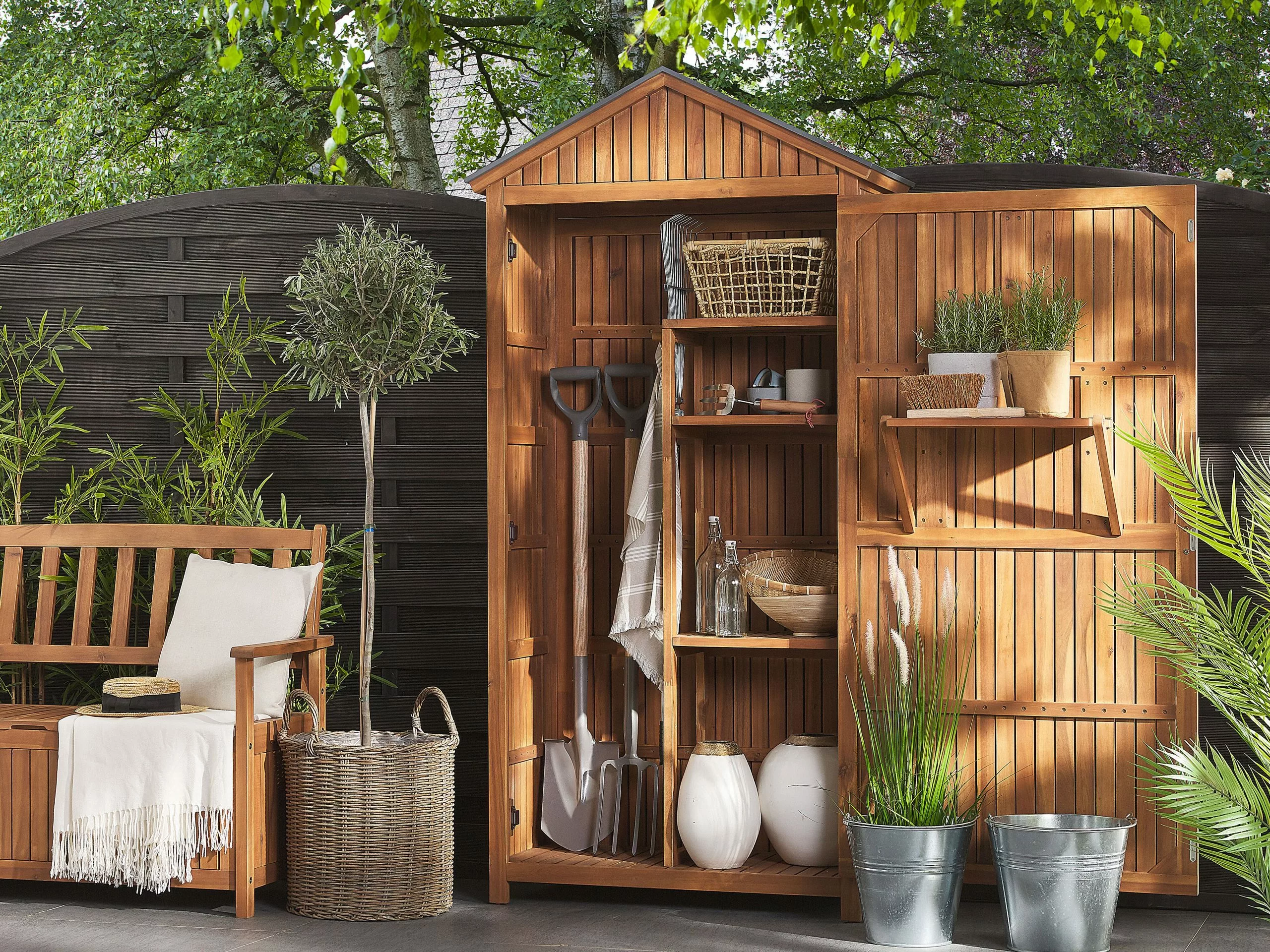 Beliani Puutarhakaappi Akasiapuu Ruskea 100 X 200 Cm SAVOCA - Image 2