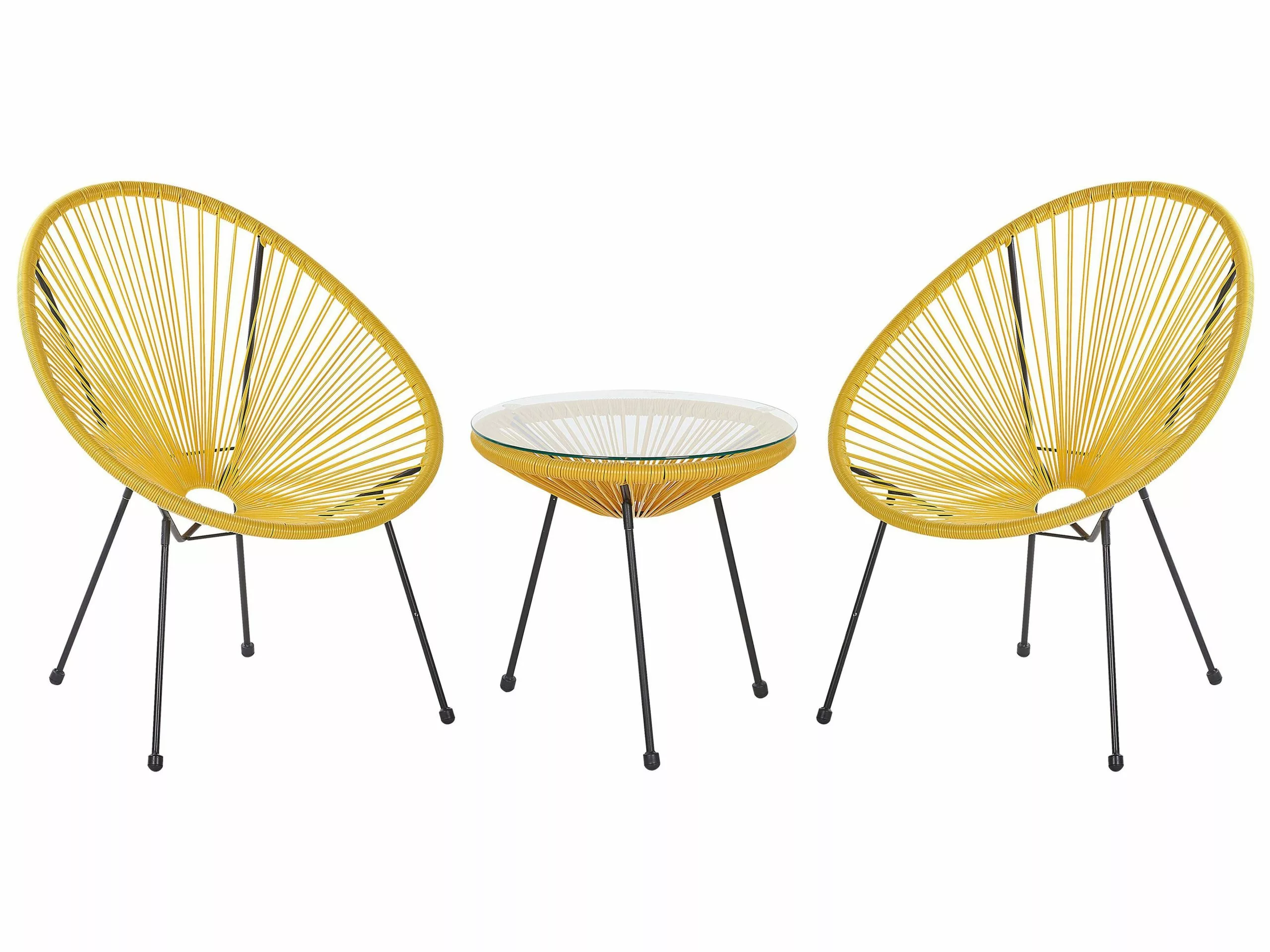 Beliani Kalustesetti Keltainen Pöytä Ja 2 Tuolia ACAPULCO II 3 Beliani Kalustesetti Keltainen Pöytä Ja 2 Tuolia ACAPULCO II