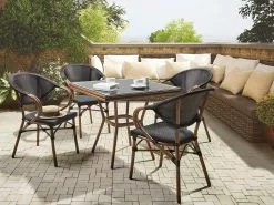 Beliani Puutarhapöytä Alumiini Tumma Puu/musta 80 Cm CASPRI -Ulkokalusteet myymälä undef src sa picid 803020 type color image