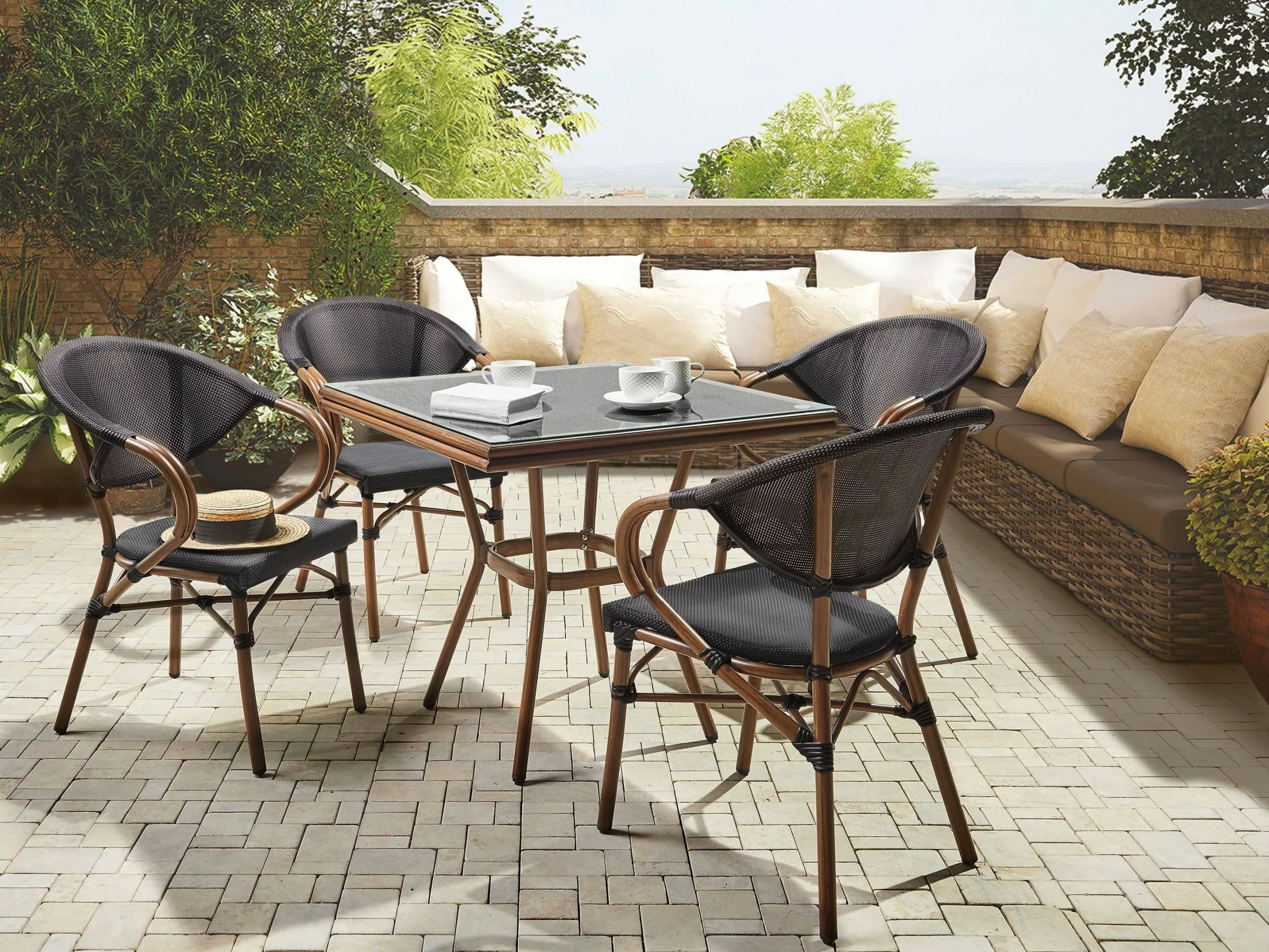 Beliani Puutarhapöytä Alumiini Tumma Puu/musta 80 Cm CASPRI - Image 2