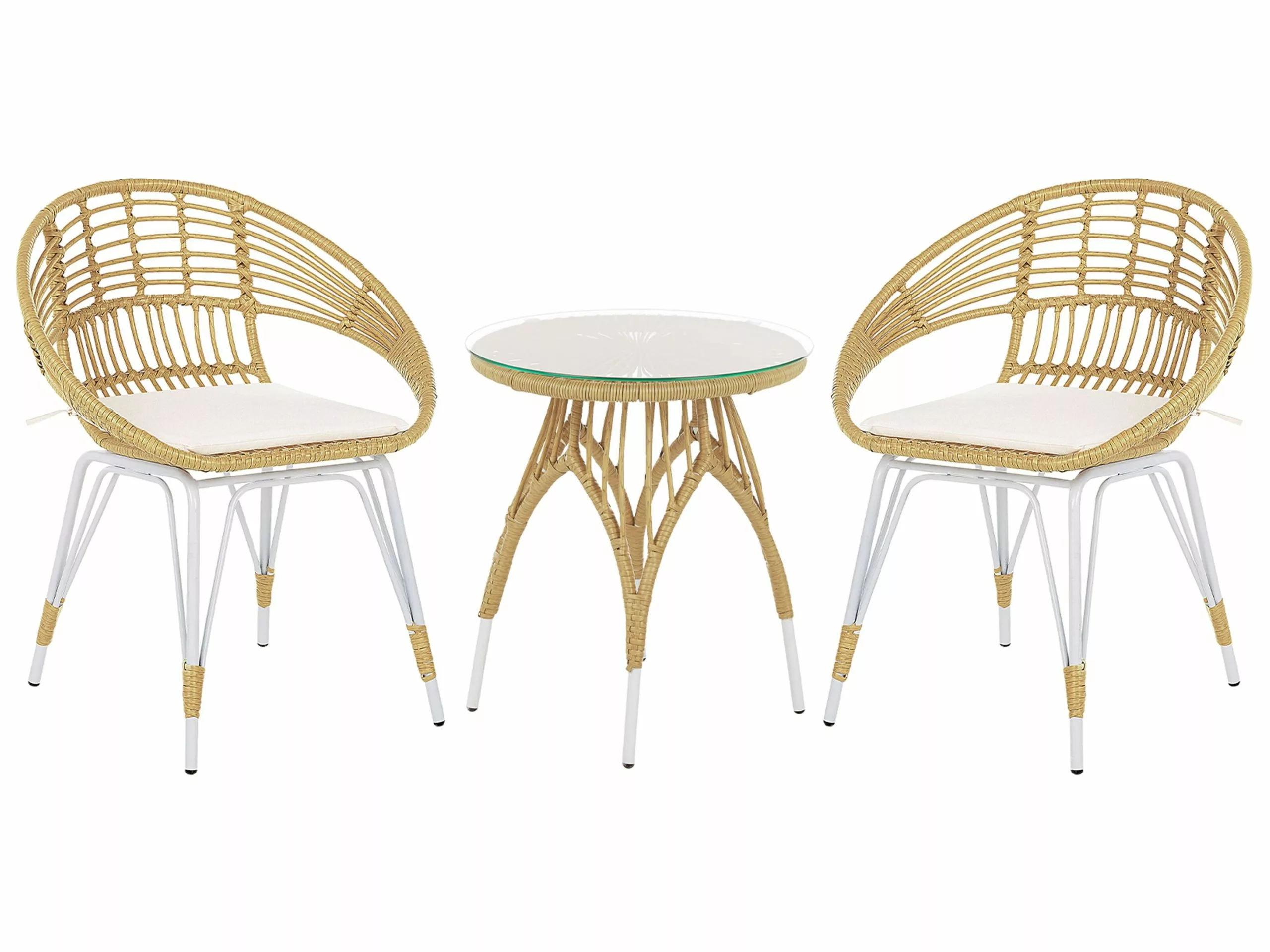 Beliani 2-istuttava Bistrosetti Polyrottinki Luonnonväri/valkoinen PELLARO 3 Beliani 2-istuttava Bistrosetti Polyrottinki Luonnonväri/valkoinen PELLARO