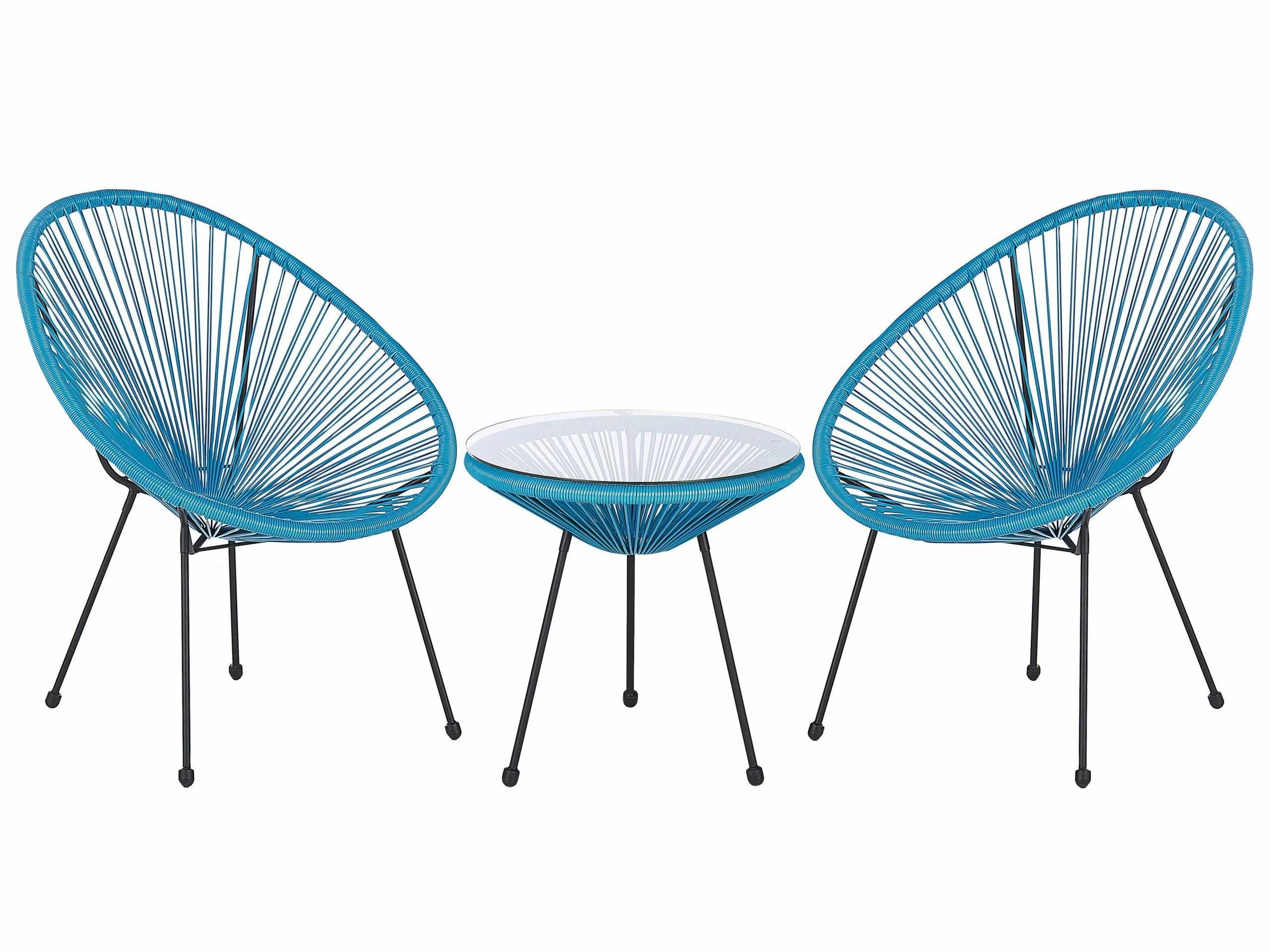 Beliani Parvekekalustesetti Rottinkinen Sininen ACAPULCO II