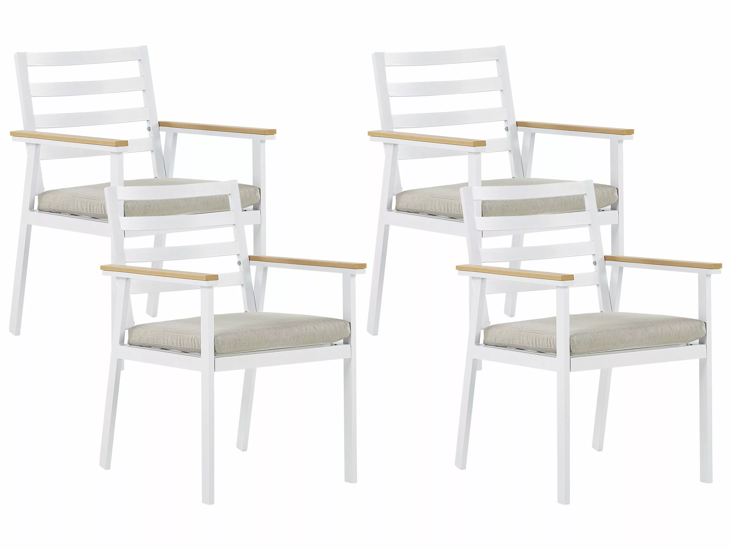 Beliani Valkoinen 4 Kpl Puutarhatuolisetti Beigeillä Tyynyillä CAVOLI