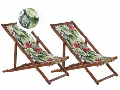 Beliani Tumma Akaasiapuinen Aurinkotuoli Tukaanikuvioisella Kankaalla 2 Kpl ANZIO