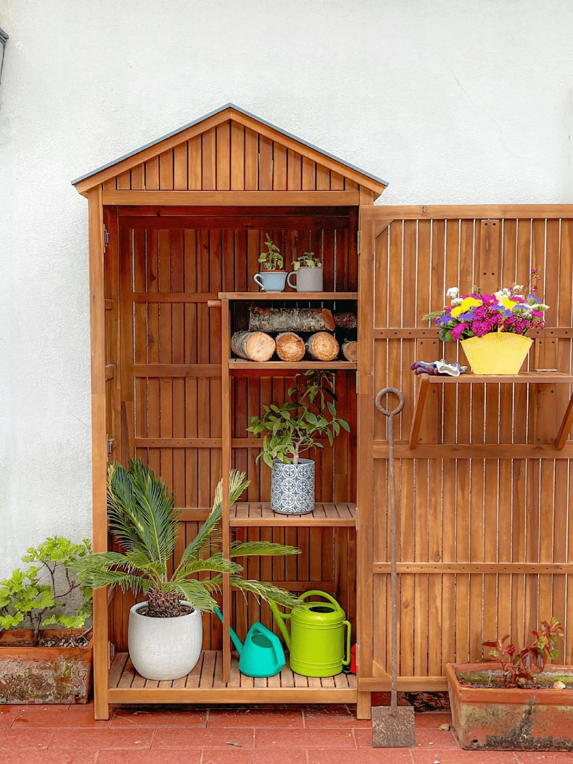 Beliani Puutarhakaappi Akasiapuu Ruskea 100 X 200 Cm SAVOCA - Image 4