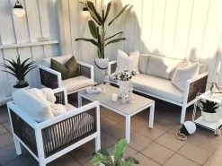 Beliani 5-istuttava Ulkosohvaryhmä Alumiini Valkoinen/ruskea BORELLO -Ulkokalusteet myymälä undef src sa picid 829113 type whitesh image 1