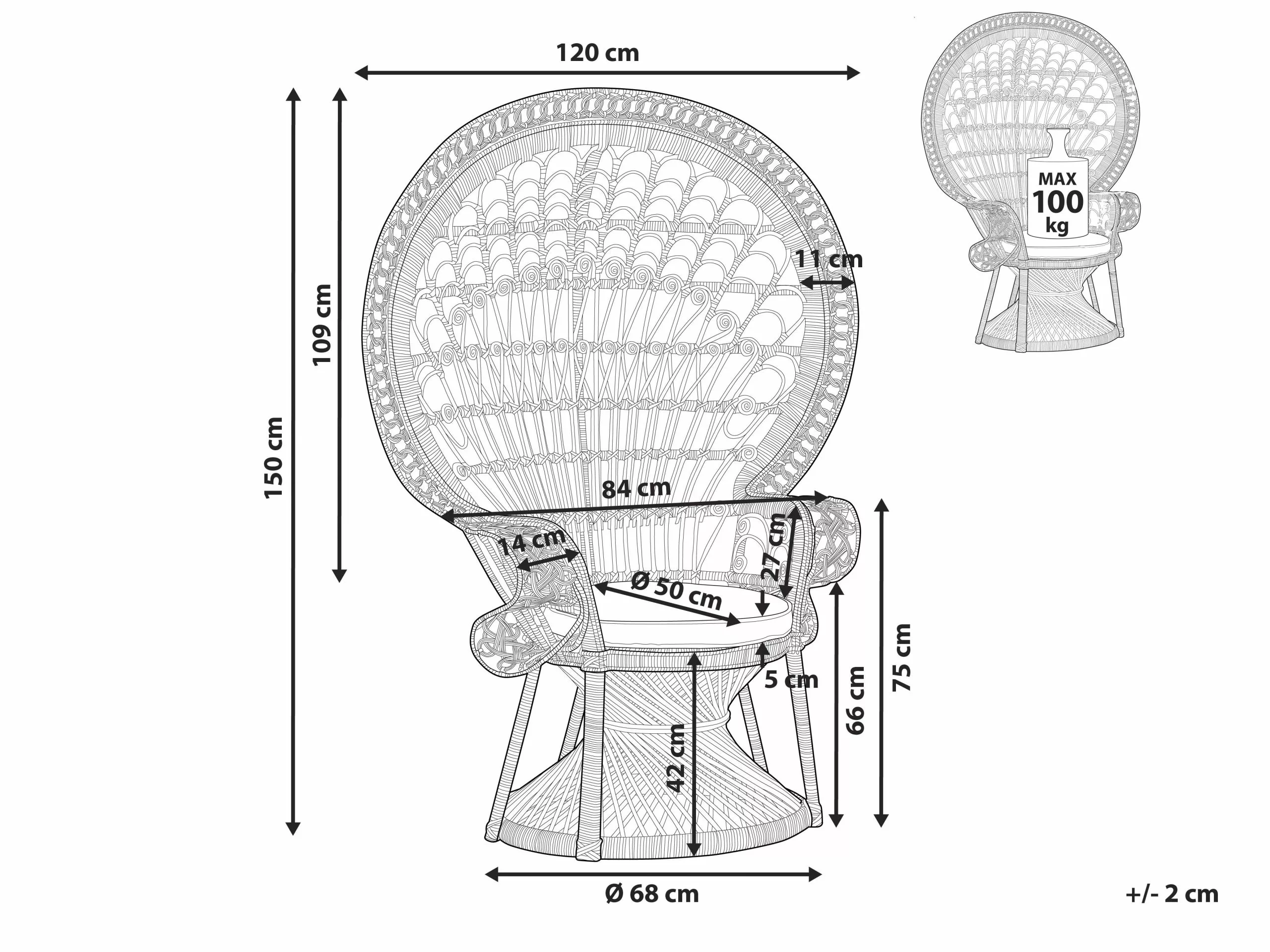 Beliani Riikinkukkotuoli Rottinki Musta EMMANUELLE - Image 10